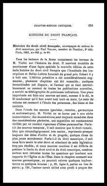 George Blondel, « Compte rendu critique de l'<em>Histoire du droit privé</em> », <em>La Nouvelle Revue historique de droit français et étranger</em>, 17<sup>e</sup> année, 1893. Page 1.