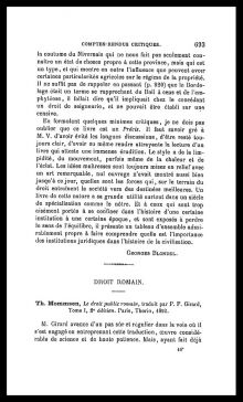 George Blondel, « Compte rendu critique de l'<em>Histoire du droit privé</em> », <em>La Nouvelle Revue historique de droit français et étranger</em>, 17<sup>e</sup> année, 1893. Page 3.