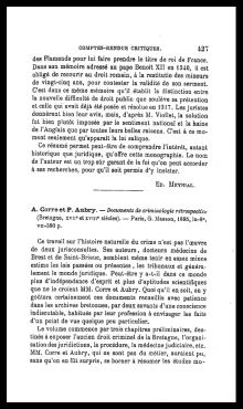 Edmond Meynial, « Compte rendu critique de <em>Comment les femmes ont été exclues en France de la succession de la couronne</em> », <em>La Nouvelle Revue historique de droit français et étranger</em>, 20<sup>e</sup> année, 1896. Page 2.