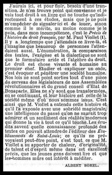 Albert Sorel, « Compte rendu critique du <em>Précis d'histoire du droit</em> », <em>Le Temps</em>, n° 9395, 24 janvier 1887.