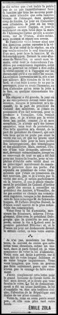 Émile Zola, « Lettre au Sénat », <em>L'Aurore</em>, 29 mai 1900. Page 2.
